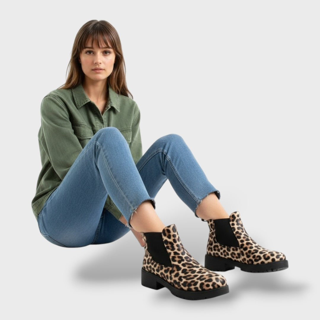 Lavinia | Women's Leopard Print Chelsea Ankle Boots with Lug Sole
