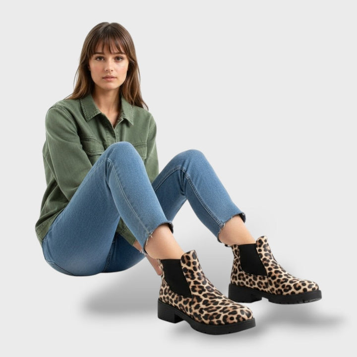 Lavinia | Women's Leopard Print Chelsea Ankle Boots with Lug Sole