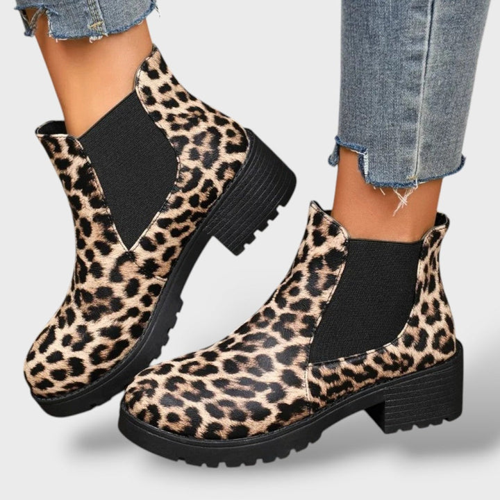 Lavinia | Women's Leopard Print Chelsea Ankle Boots with Lug Sole