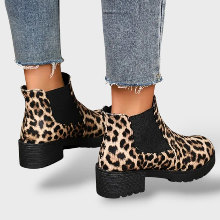 Lavinia | Women's Leopard Print Chelsea Ankle Boots with Lug Sole