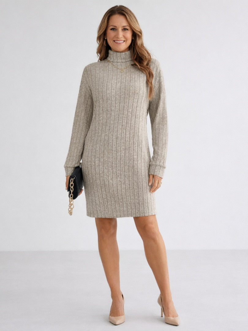 Lavinia | Women's Ribbed Knit Turtleneck Sweater Dress