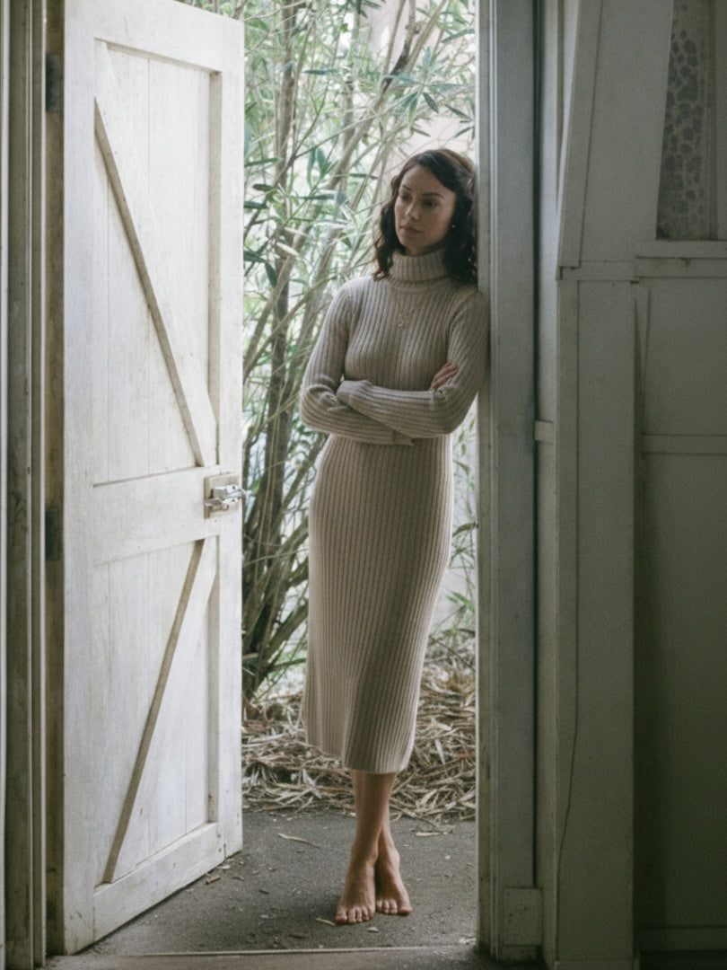 Lavinia | Women's Ribbed Knit Turtleneck Sweater Dress