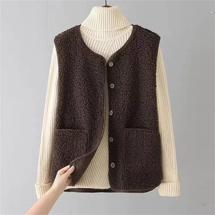 Lavinia | Women's Sherpa Button Front Cardigan Vest with Pockets