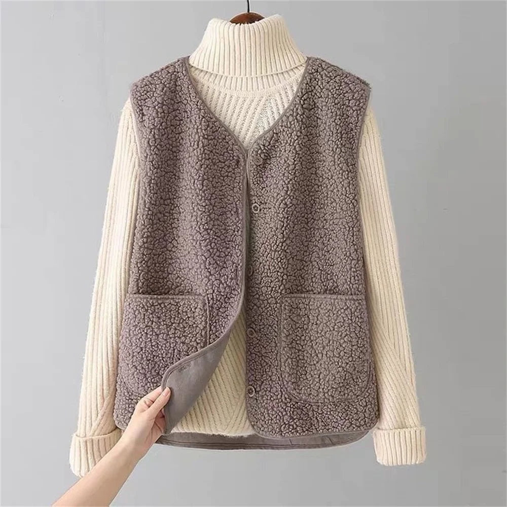 Lavinia | Women's Sherpa Button Front Cardigan Vest with Pockets
