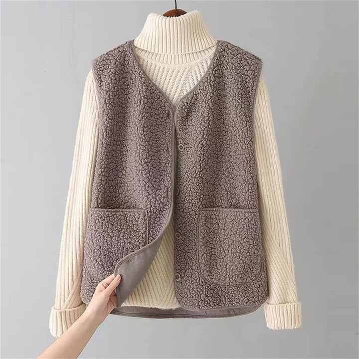 Lavinia | Women's Sherpa Button Front Cardigan Vest with Pockets