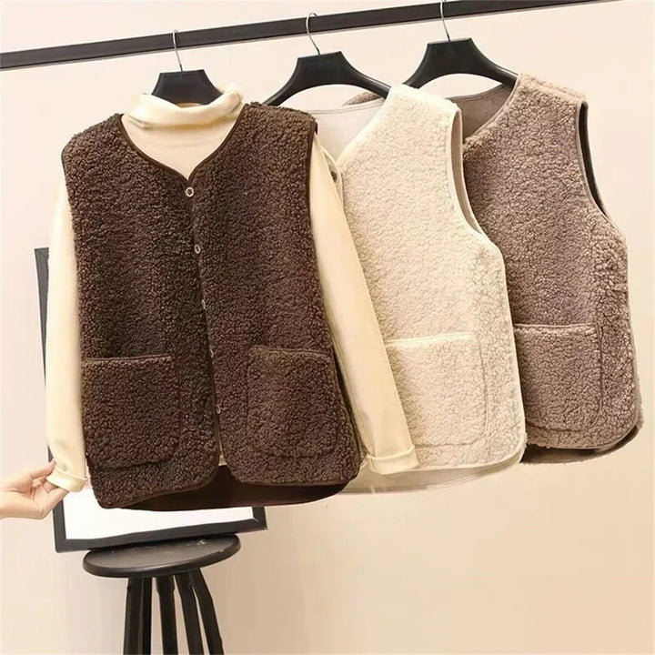 Lavinia | Women's Sherpa Button Front Cardigan Vest with Pockets
