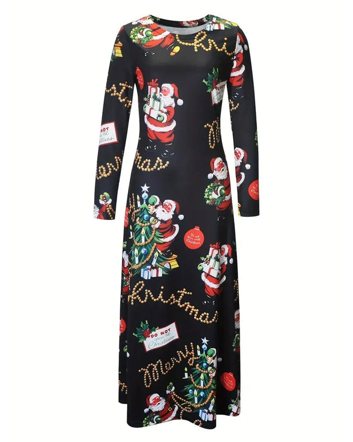 Leonora | Women's Christmas Long Sleeve Maxi Dress with Santa Print