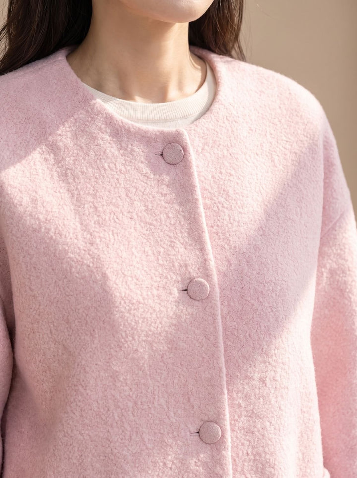 Leonora | Women's Short Wool Coat Jacket Collarless Round Neck