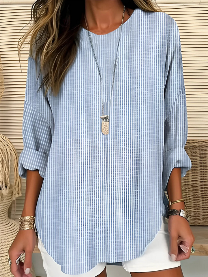 Lieke | Lange Blouse Dames Gestreept Ronde Hals