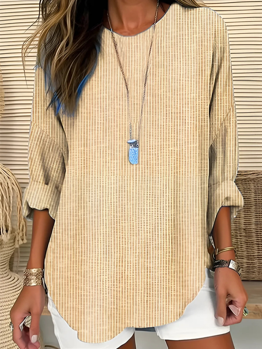 Lieke | Lange Blouse Dames Gestreept Ronde Hals