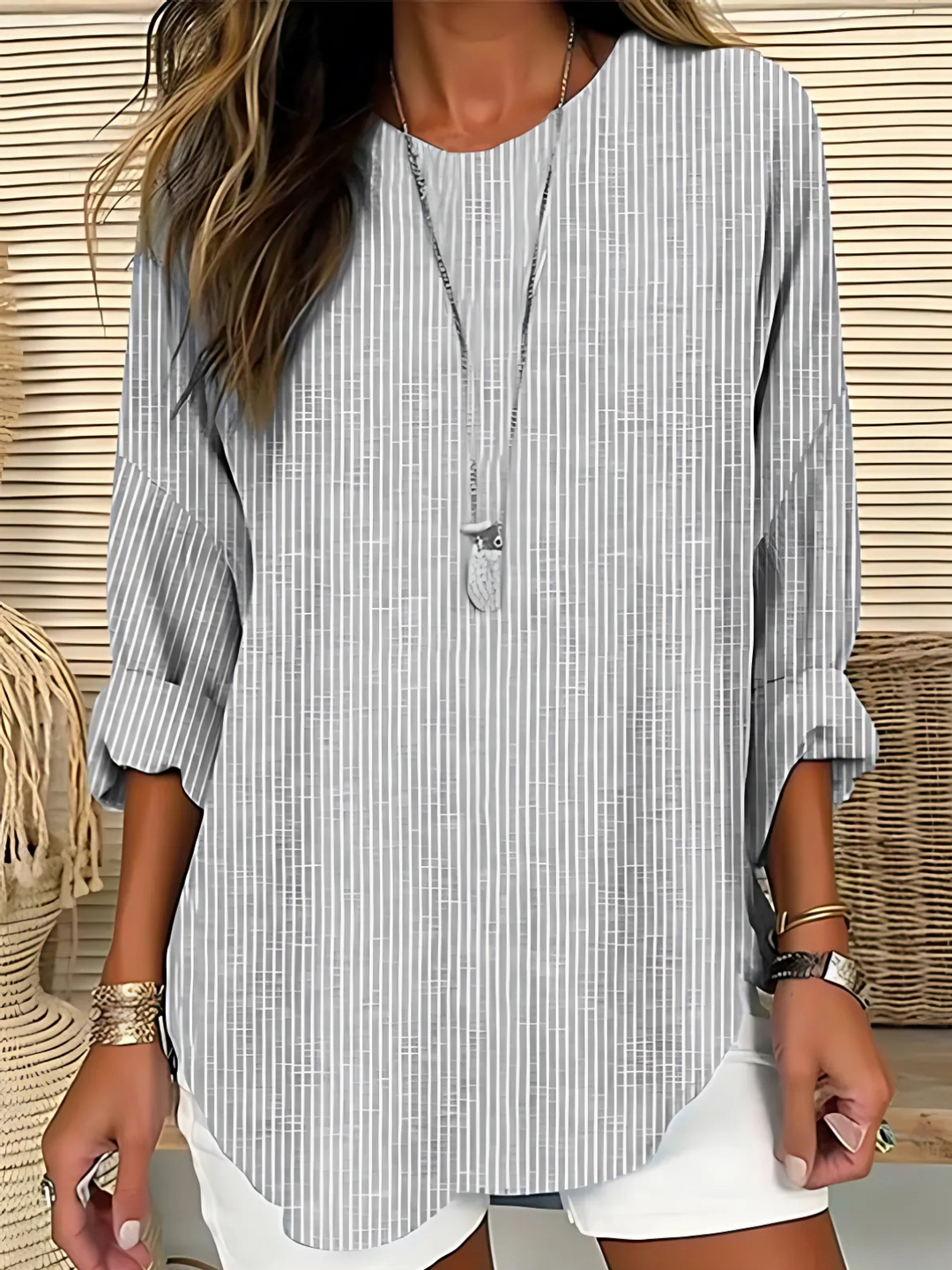 Lieke | Lange Blouse Dames Gestreept Ronde Hals