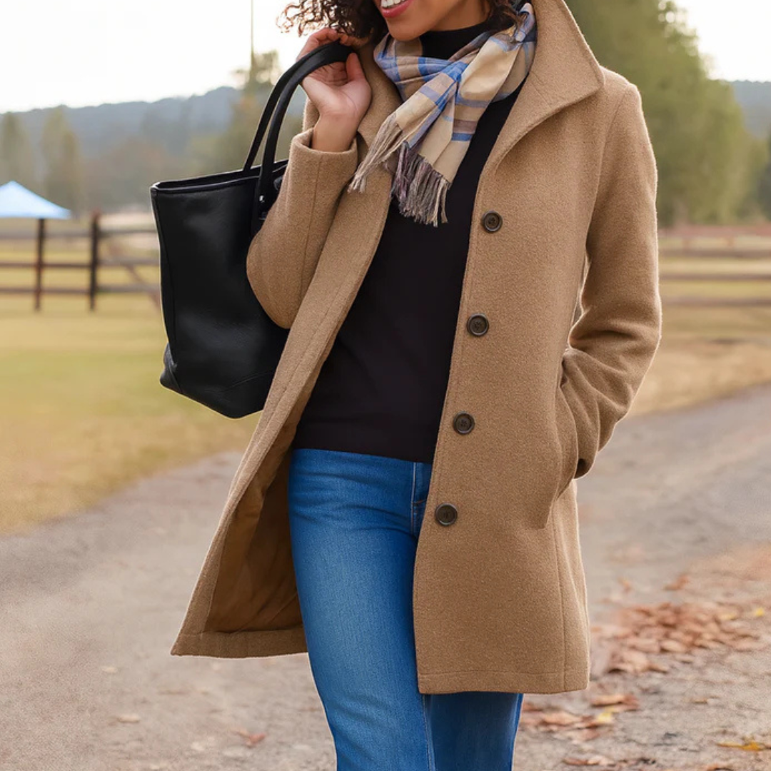 Lieke | Wollen Jas Dames Knoopsluiting Midi
