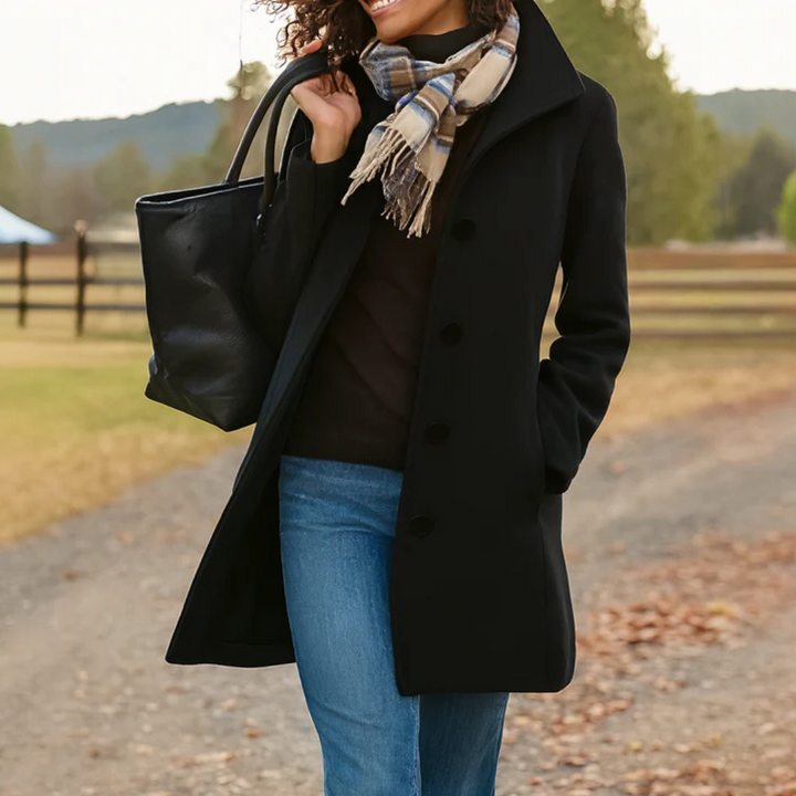 Lieke | Wollen Jas Dames Knoopsluiting Midi