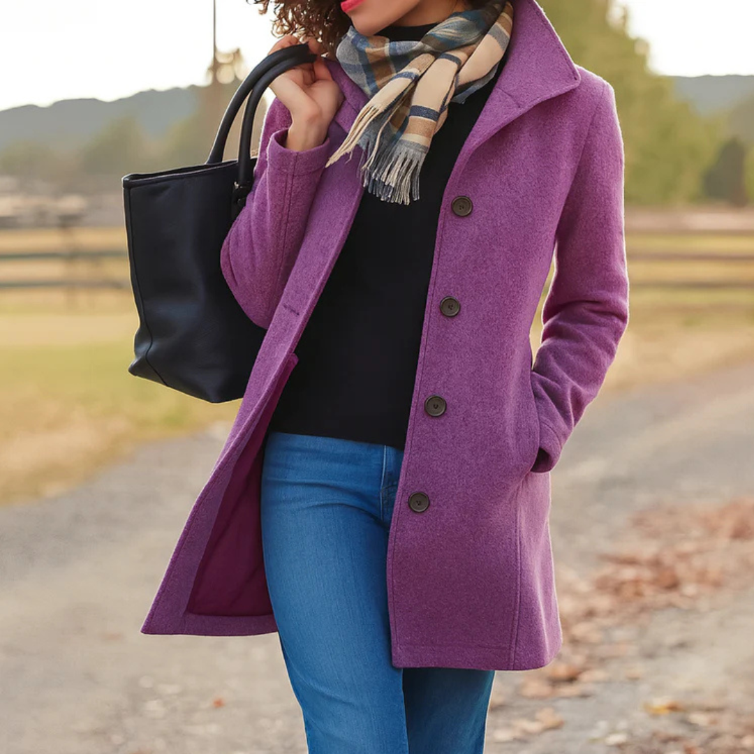 Lieke | Wollen Jas Dames Knoopsluiting Midi