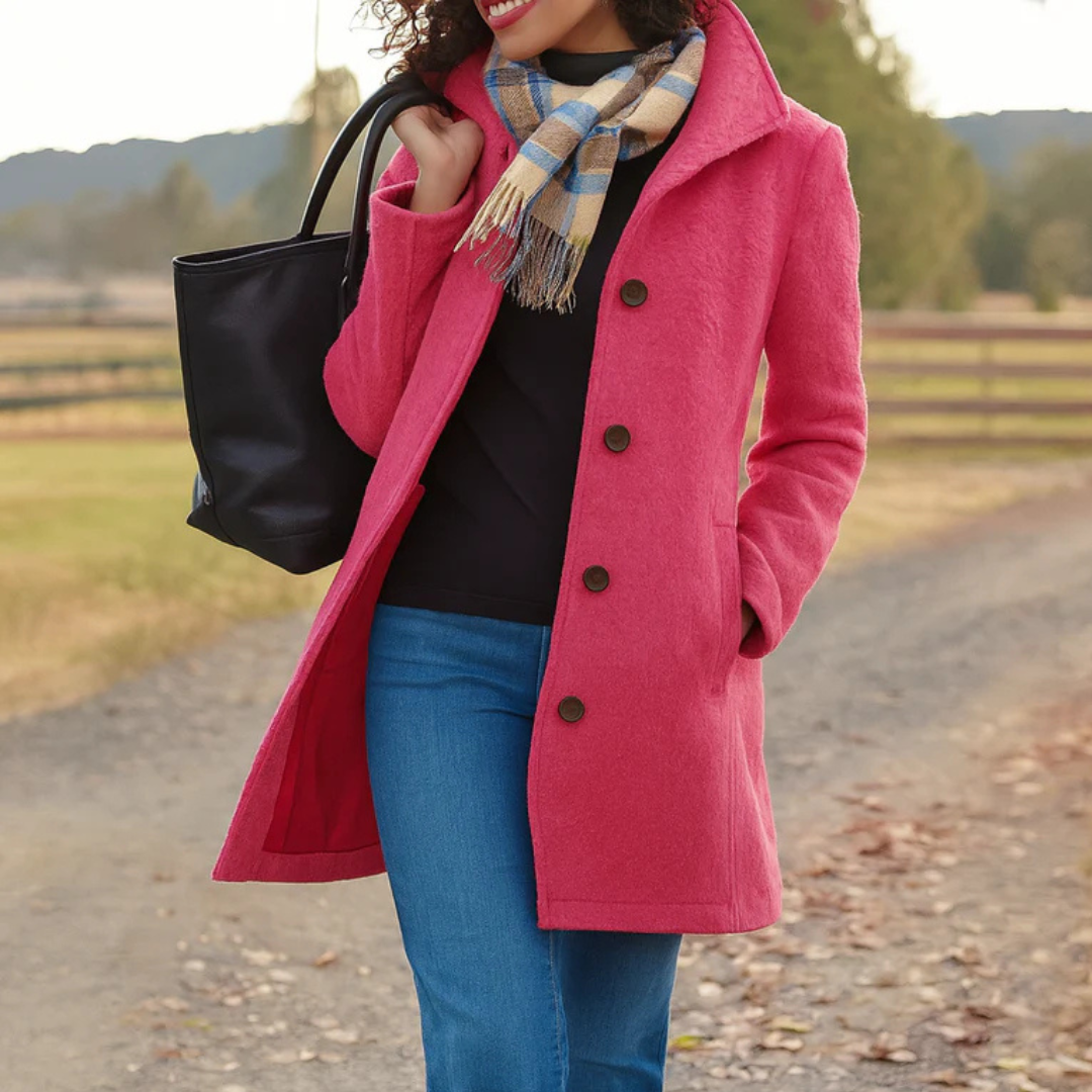 Lieke | Wollen Jas Dames Knoopsluiting Midi