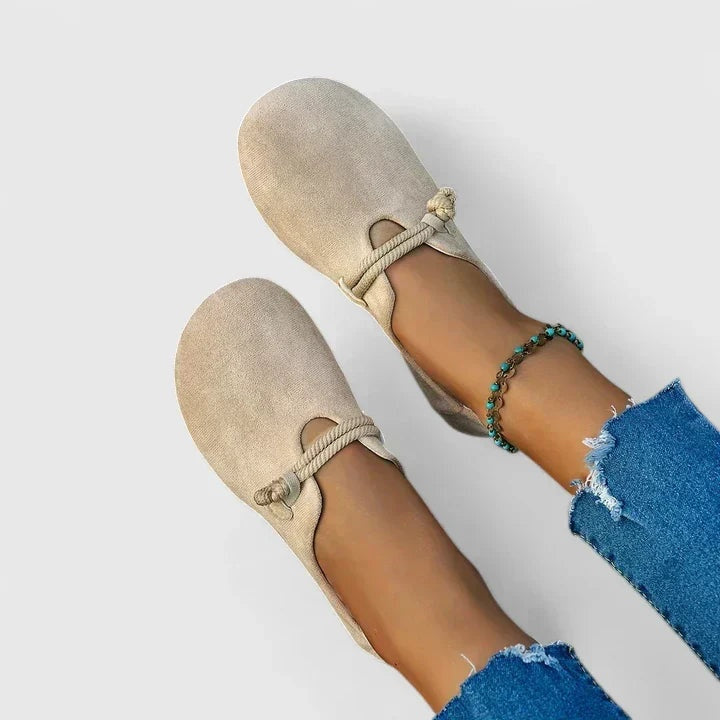 Linda | Penny Loafers Dames Suède Touwdetail Platte Zool