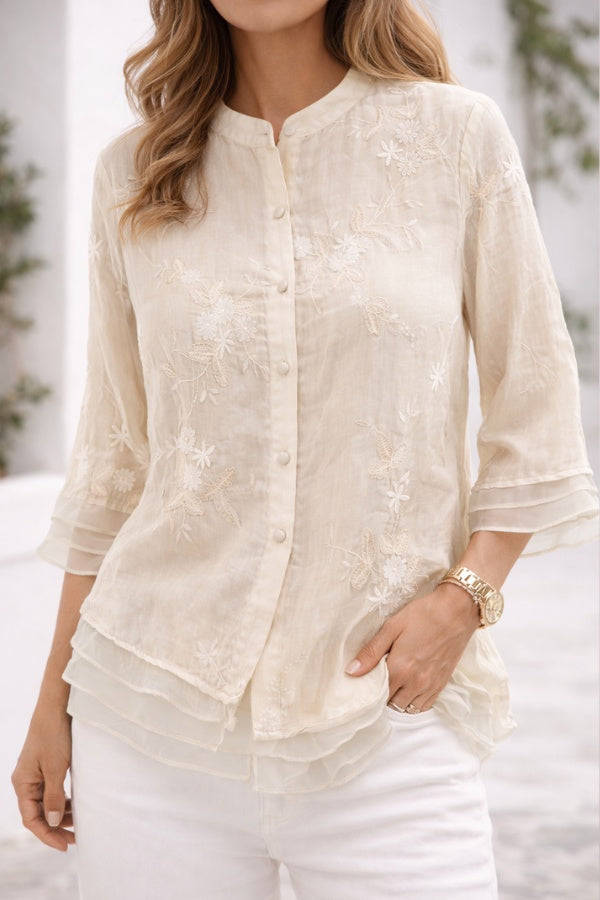 Lotte | Blouses Dames Geborduurde Blouse Lange Mouw
