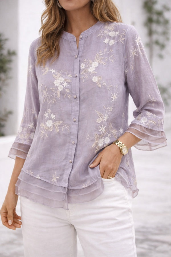 Lotte | Blouses Dames Geborduurde Blouse Lange Mouw