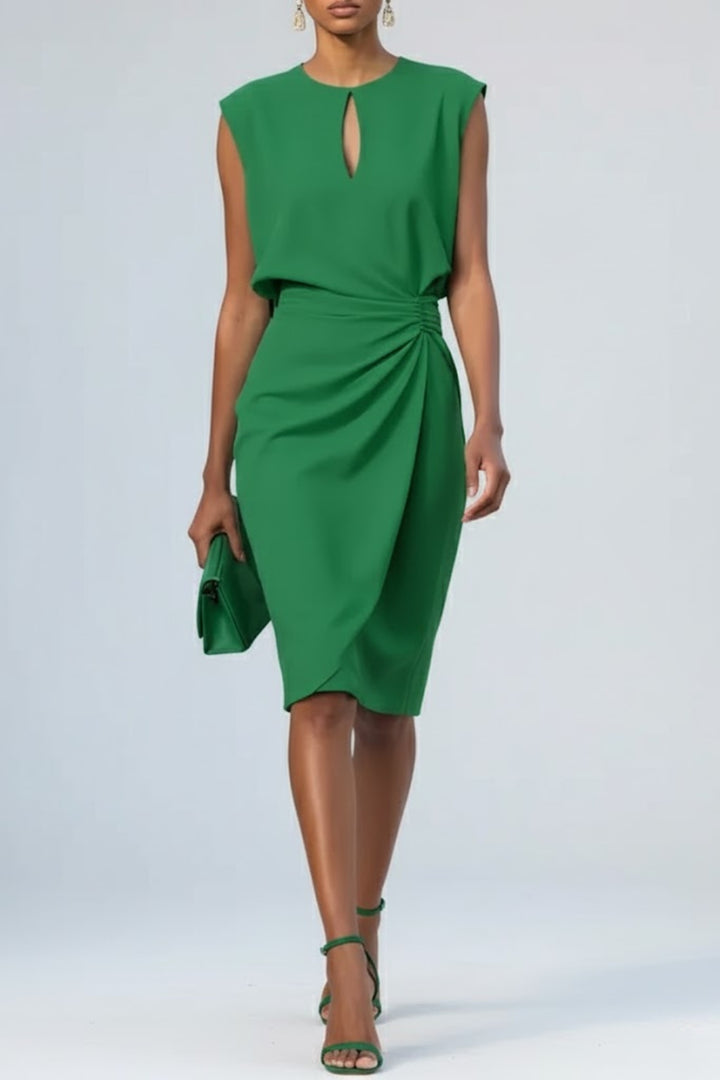 Lotte | Cocktailjurk Feest Dames Sleutelhalsdetail Geplooide Taille