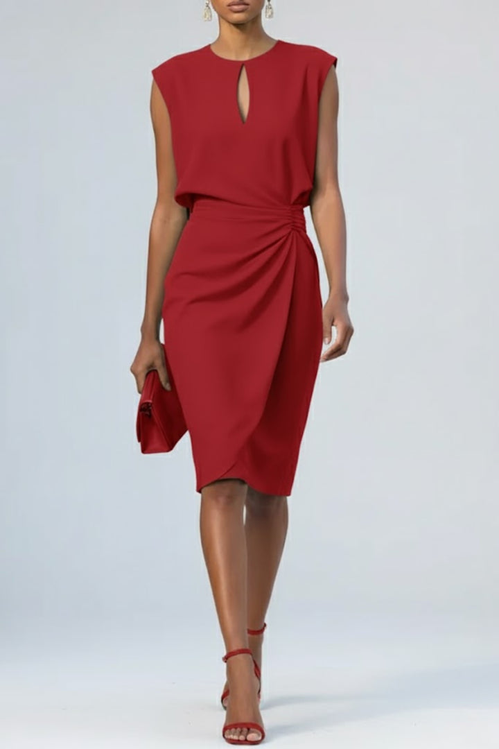 Lotte | Cocktailjurk Feest Dames Sleutelhalsdetail Geplooide Taille