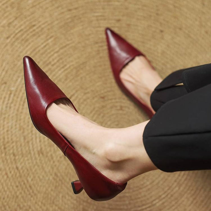 Lotte | Pumps Dames Leer Spitse Neus Kittenhak