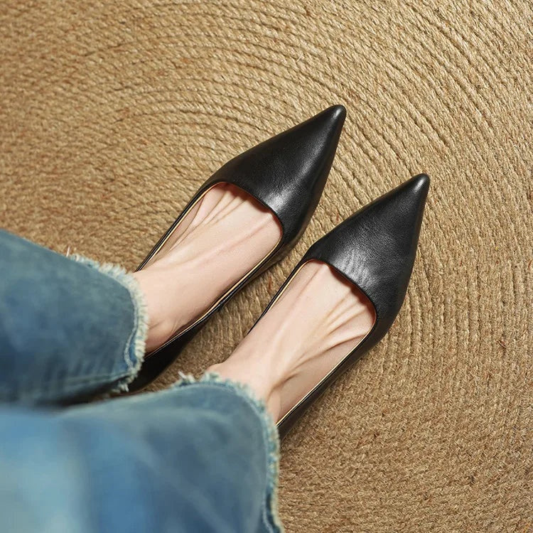 Lotte | Pumps Dames Leer Spitse Neus Kittenhak