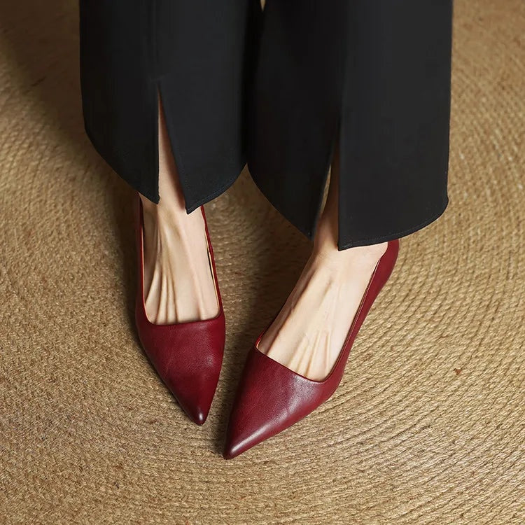 Lotte | Pumps Dames Leer Spitse Neus Kittenhak