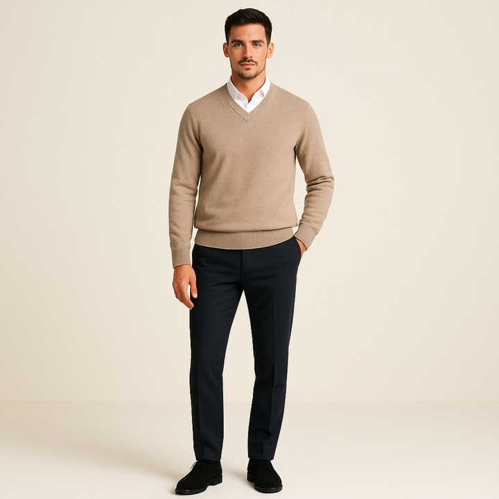Luuk | Cashmere Trui met V-Hals Heren Gebreid