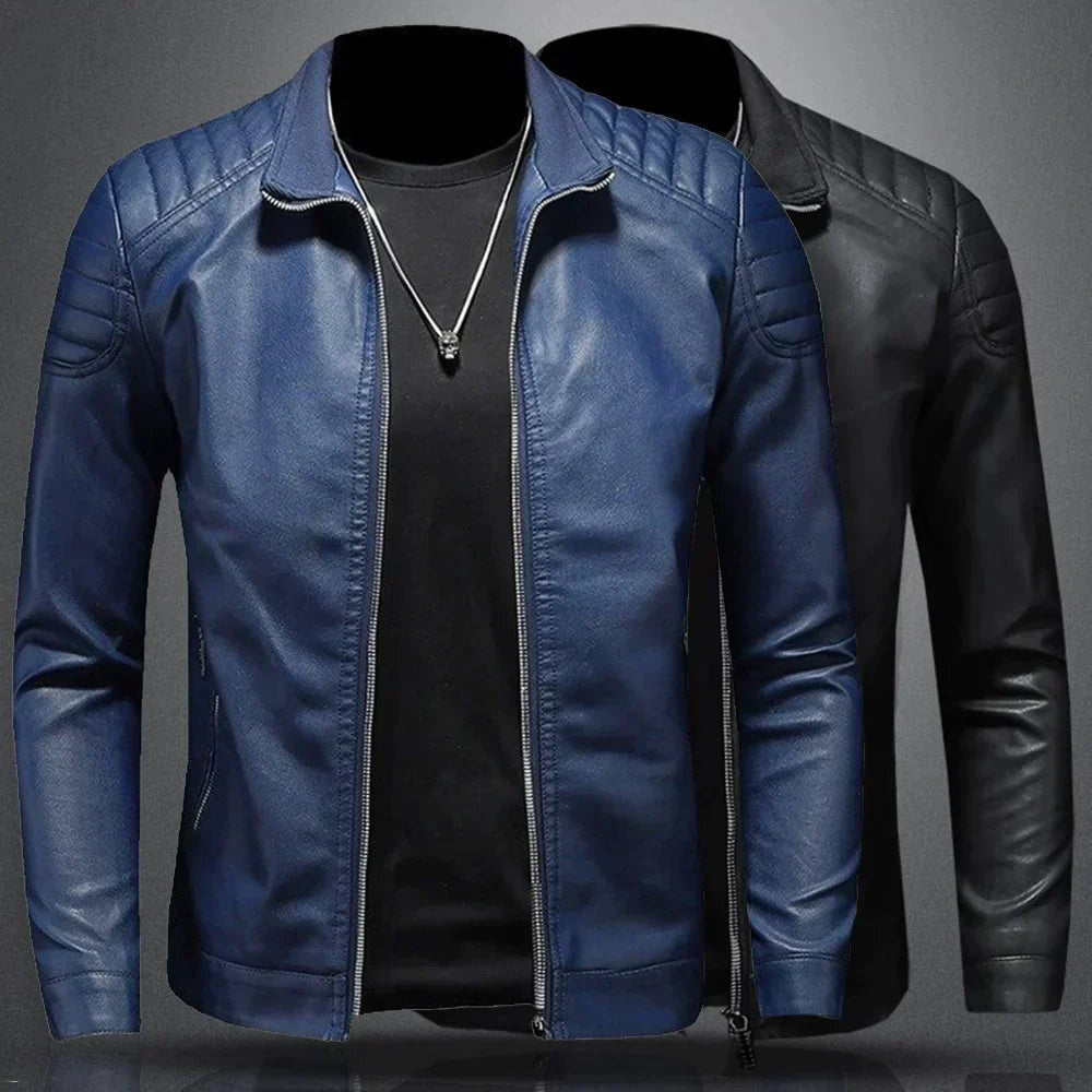 Lysander | Men's Leather Moto Jacket with Quilted Shoulders