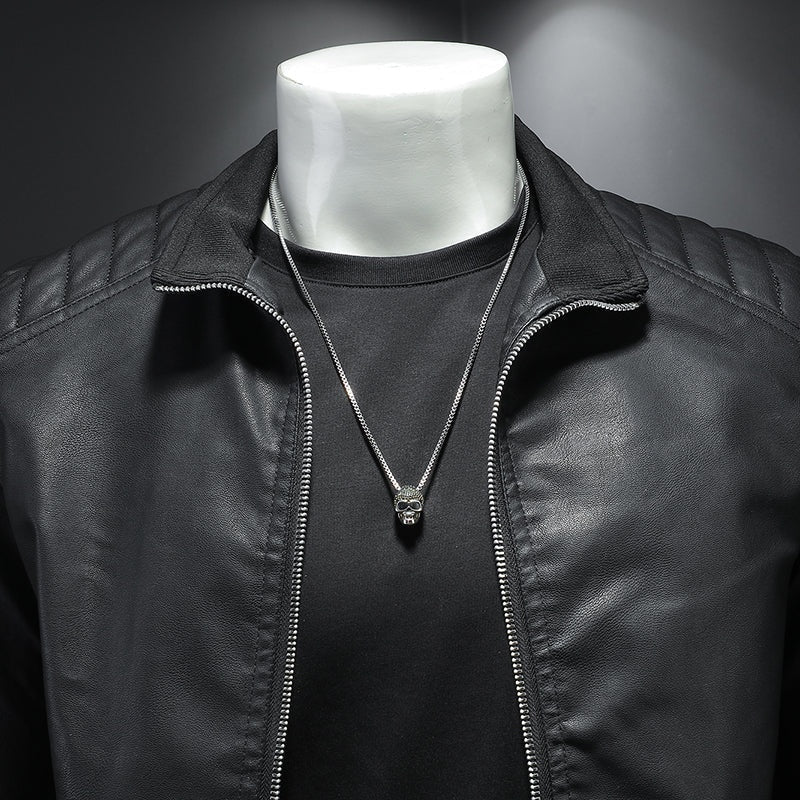 Lysander | Men's Leather Moto Jacket with Quilted Shoulders