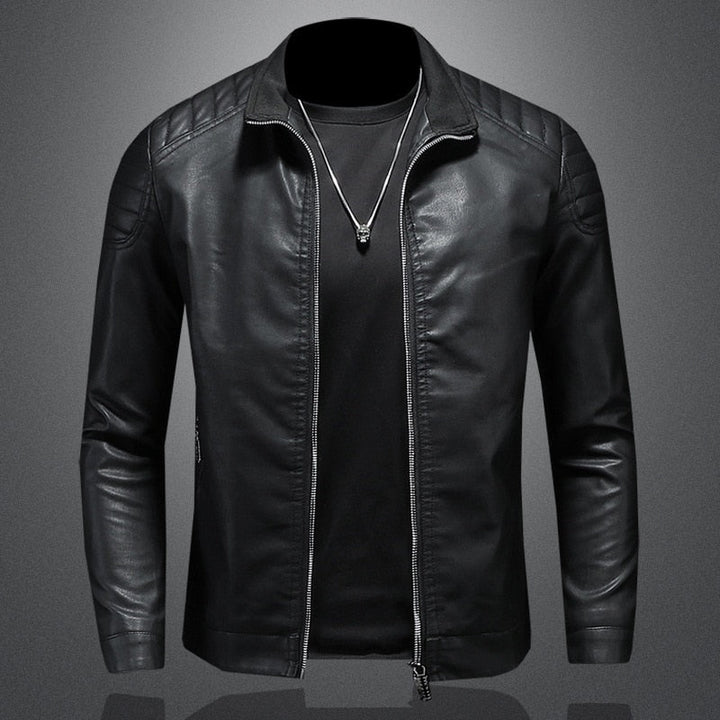 Lysander | Men's Leather Moto Jacket with Quilted Shoulders