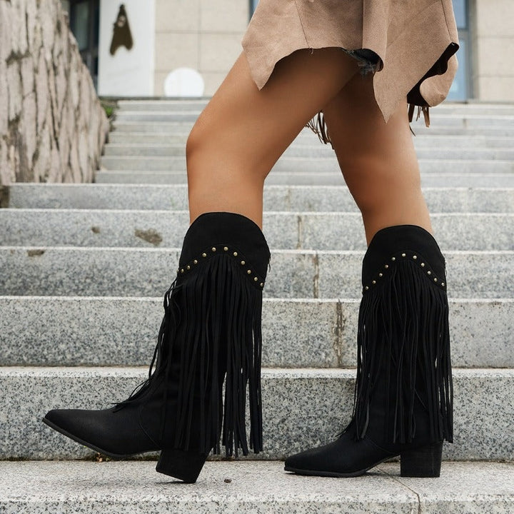 Magnolia | Women's Suede-Look Cowgirl Boots with Long Fringe