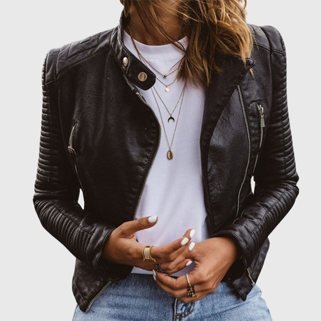 Margot | Women's Leather Moto Jacket with Quilted Sleeves
