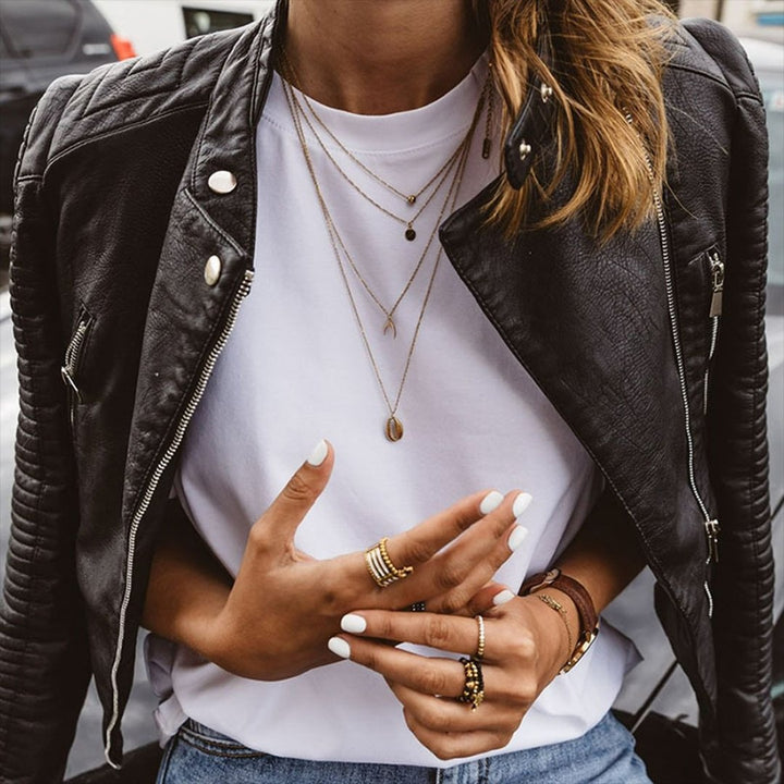 Margot | Women's Leather Moto Jacket with Quilted Sleeves