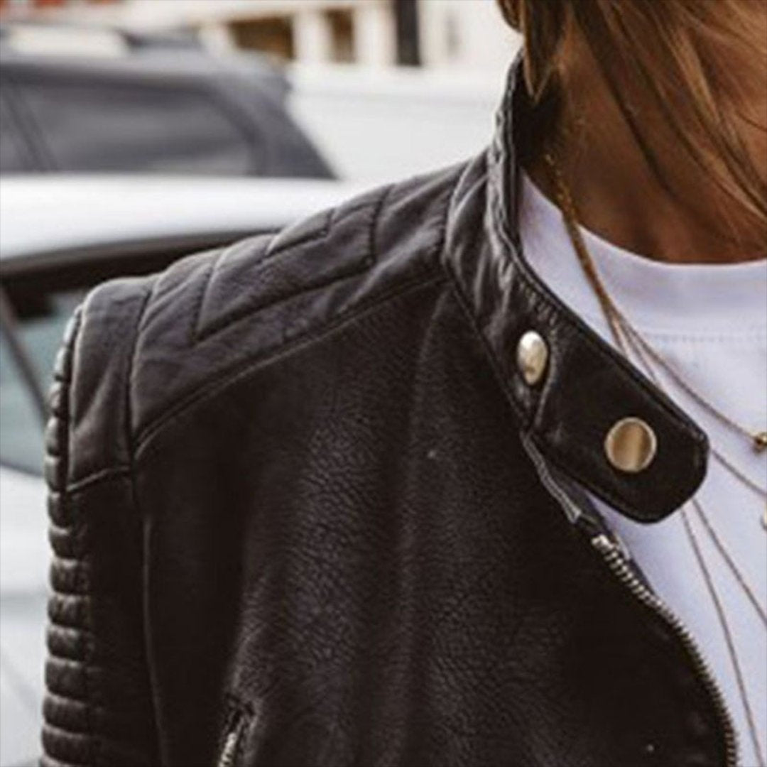 Margot | Women's Leather Moto Jacket with Quilted Sleeves