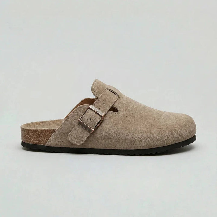 Margot | Women's Suede Clogs Slip-On Mules with Buckle Strap