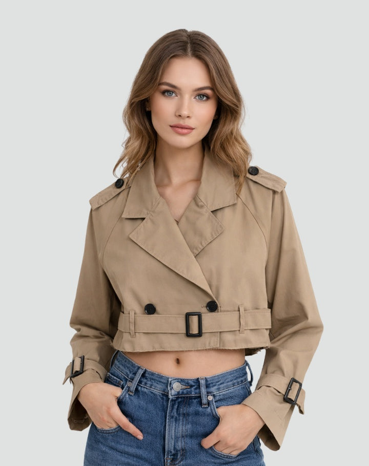 Marguerite | Women's Cropped Cotton Trench Coat with Belt