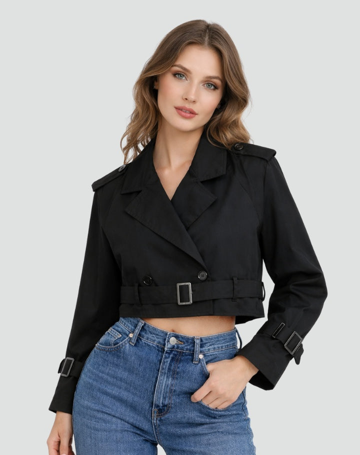 Marguerite | Women's Cropped Cotton Trench Coat with Belt