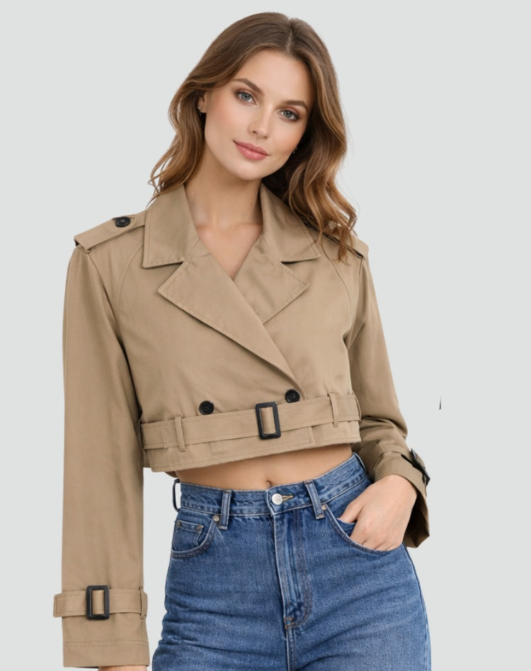 Marguerite | Women's Cropped Cotton Trench Coat with Belt