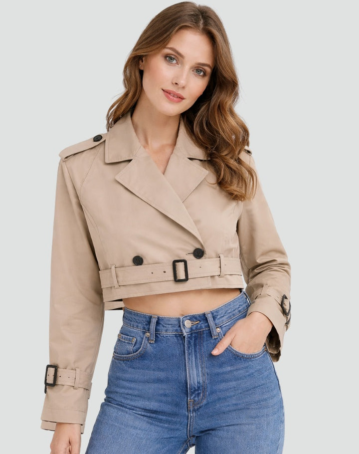 Marguerite | Women's Cropped Cotton Trench Coat with Belt