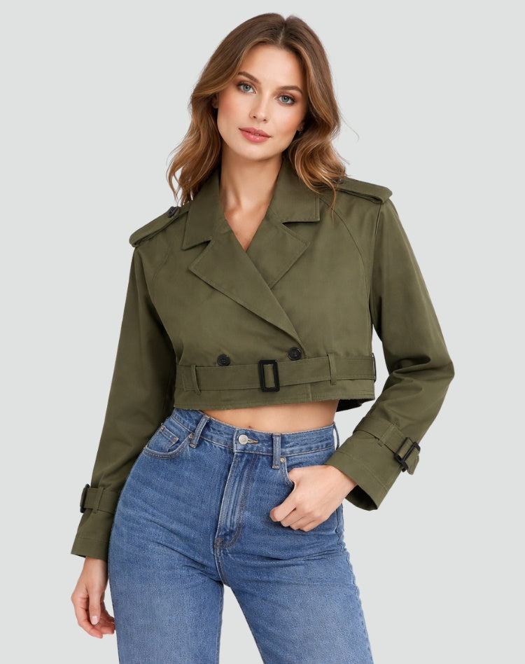 Marguerite | Women's Cropped Cotton Trench Coat with Belt