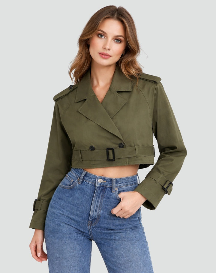 Marguerite | Women's Cropped Cotton Trench Coat with Belt