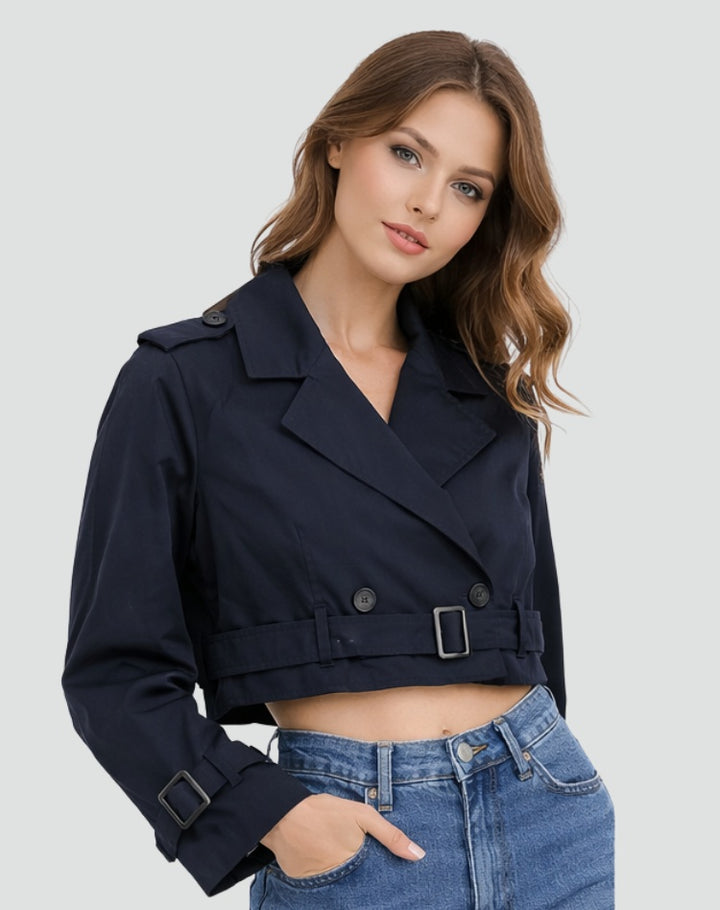 Marguerite | Women's Cropped Cotton Trench Coat with Belt