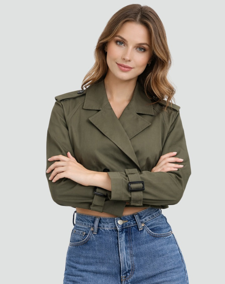 Marguerite | Women's Cropped Cotton Trench Coat with Belt