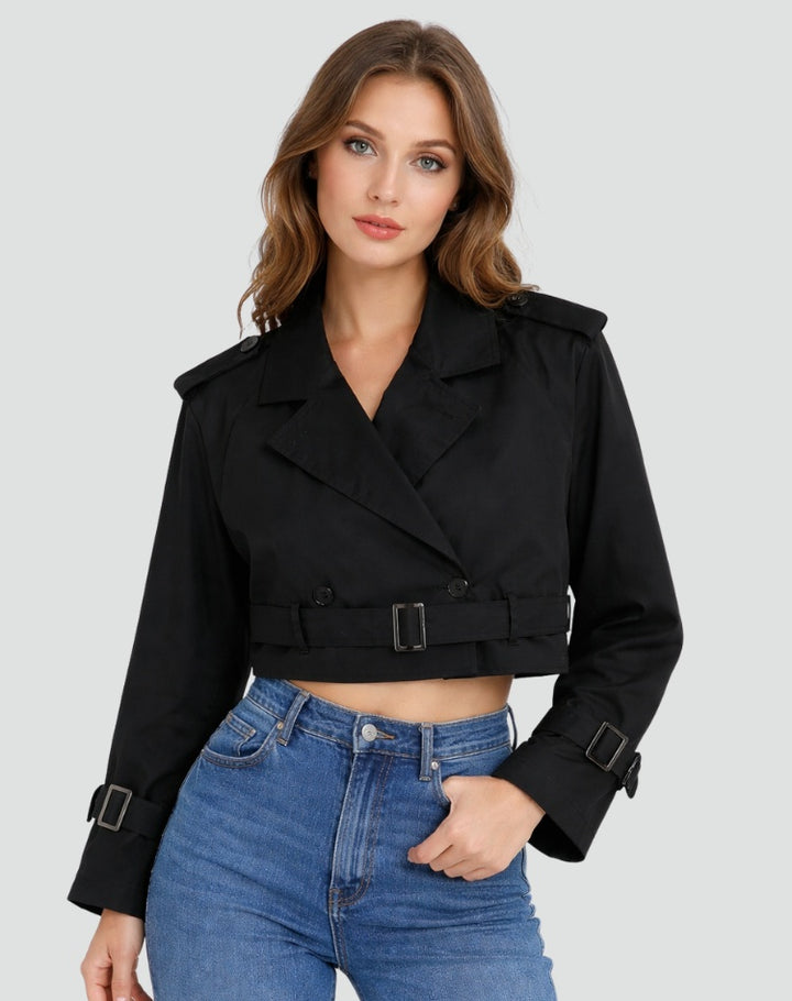 Marguerite | Women's Cropped Cotton Trench Coat with Belt