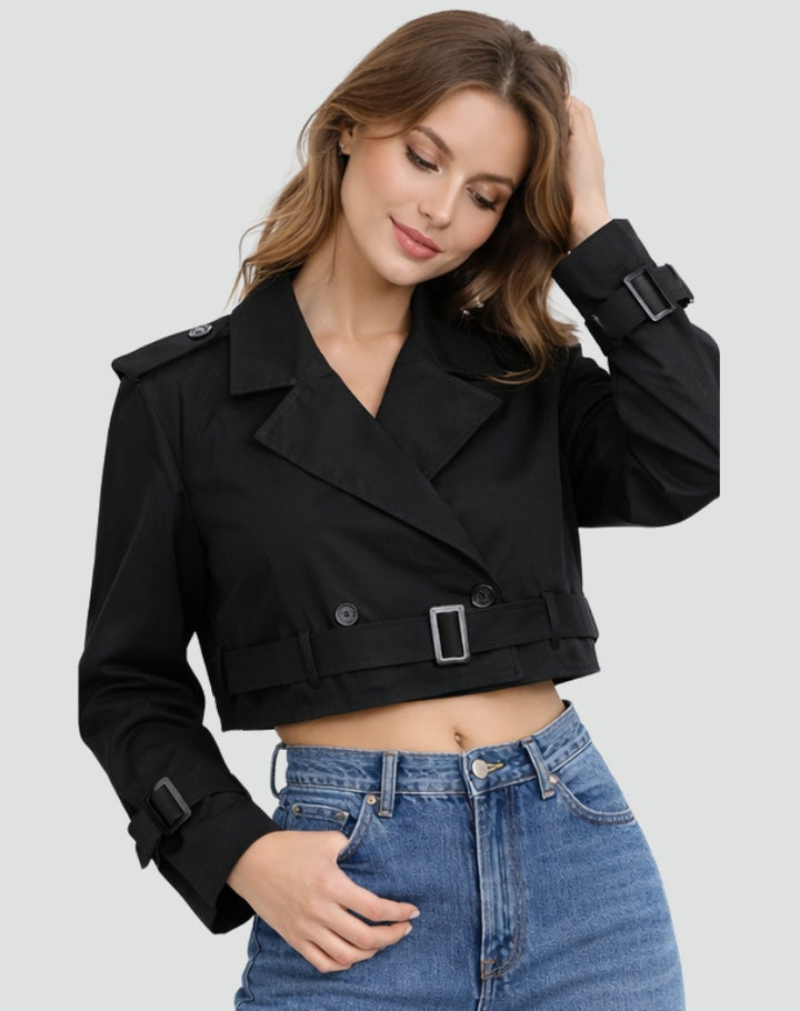 Marguerite | Women's Cropped Cotton Trench Coat with Belt