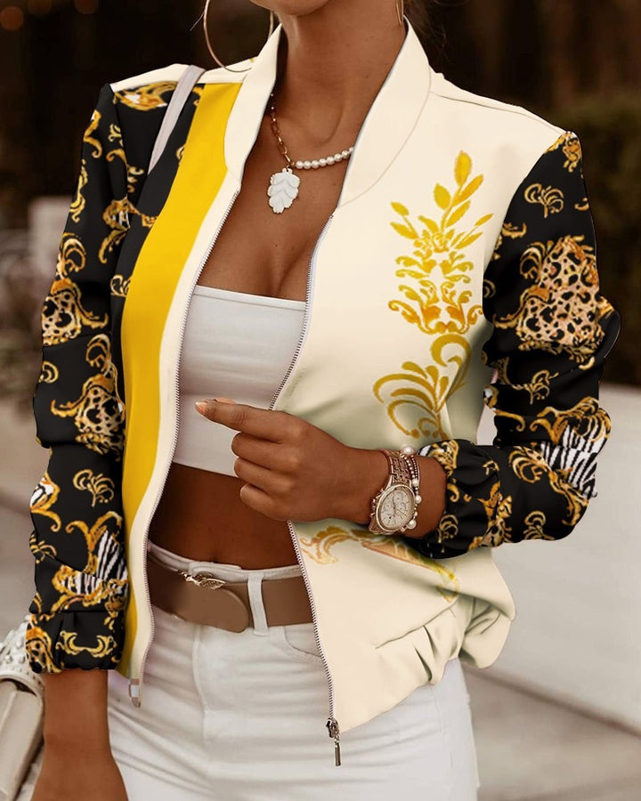 Marguerite | Women's Floral Zip Up Bomber Jacket