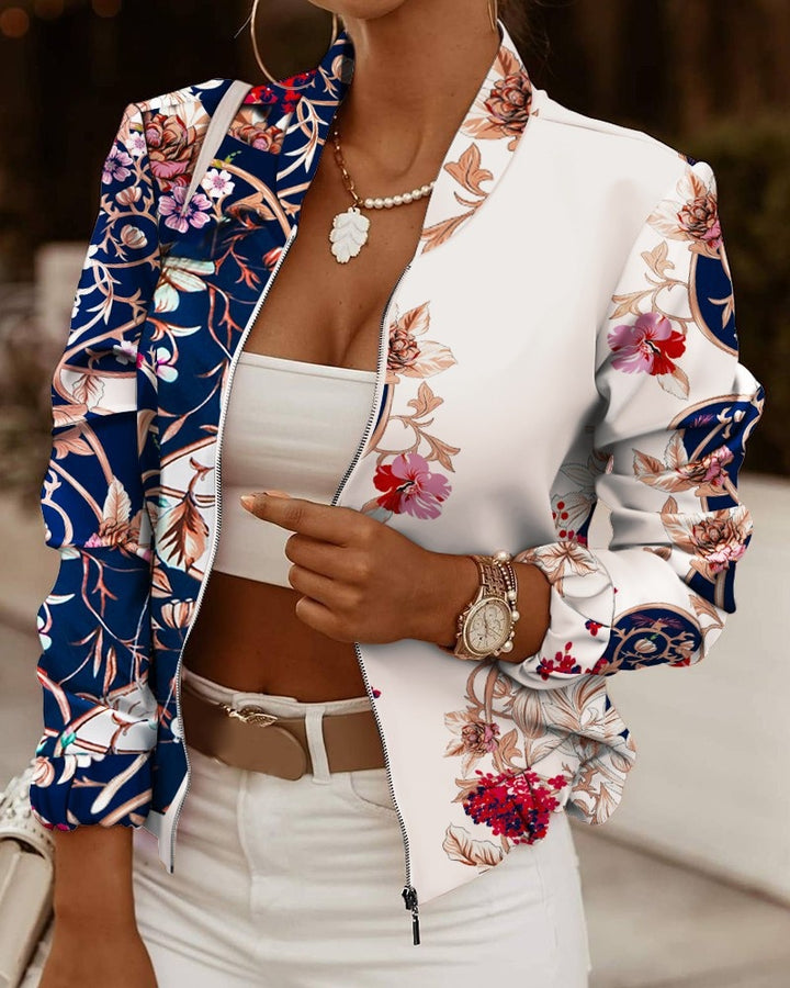 Marguerite | Women's Floral Zip Up Bomber Jacket