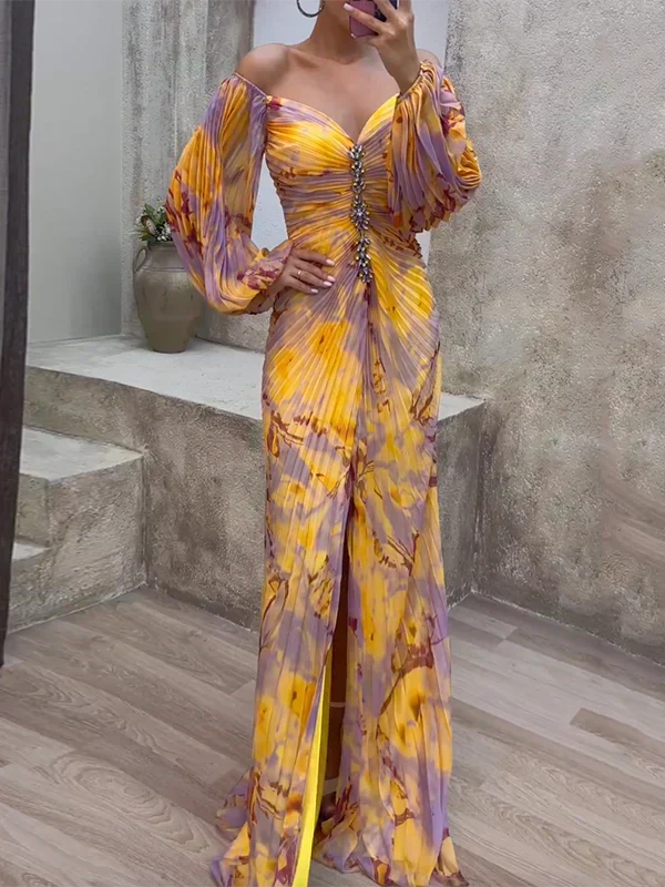 Marguerite | Women's Long Sleeve Formal Dress Off Shoulder Maxi