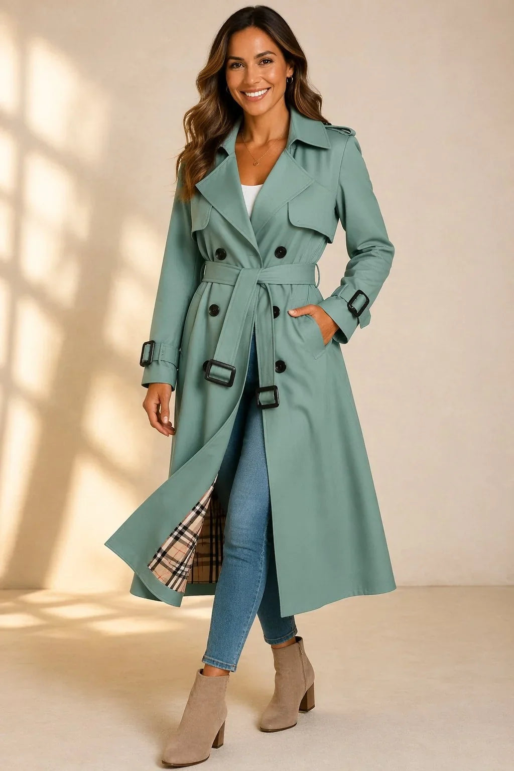 Marguerite | Women's Long Trench Jacket Double Breasted with Belt